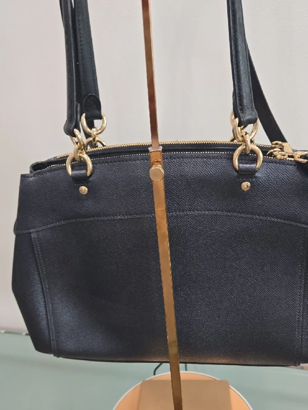 Coach Dark Navy Saffiano Leather Shoulder Bag with Gold Hardware